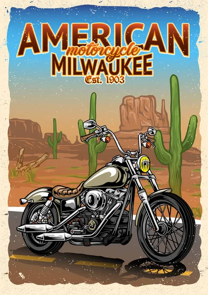 Motocykl śmigłowiec na amerykańskiej pustyni plakat wektor ilustracja — Wektor stockowy
