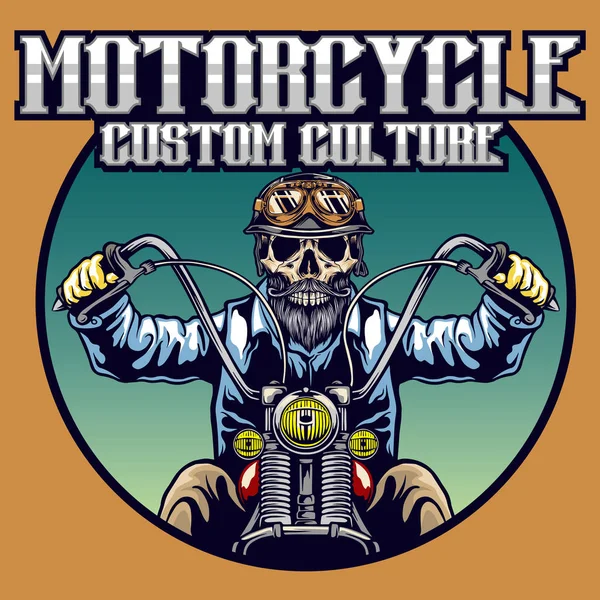 Czaszka jazda motocykl emblemat wektor ilustracja — Wektor stockowy