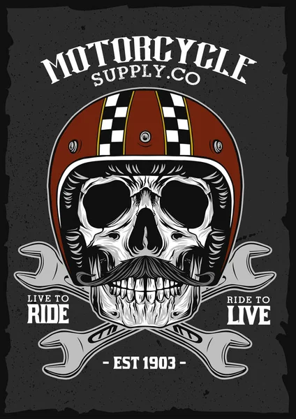 Skull wearing vintage helmet emblem. object logo illustration — 스톡 벡터