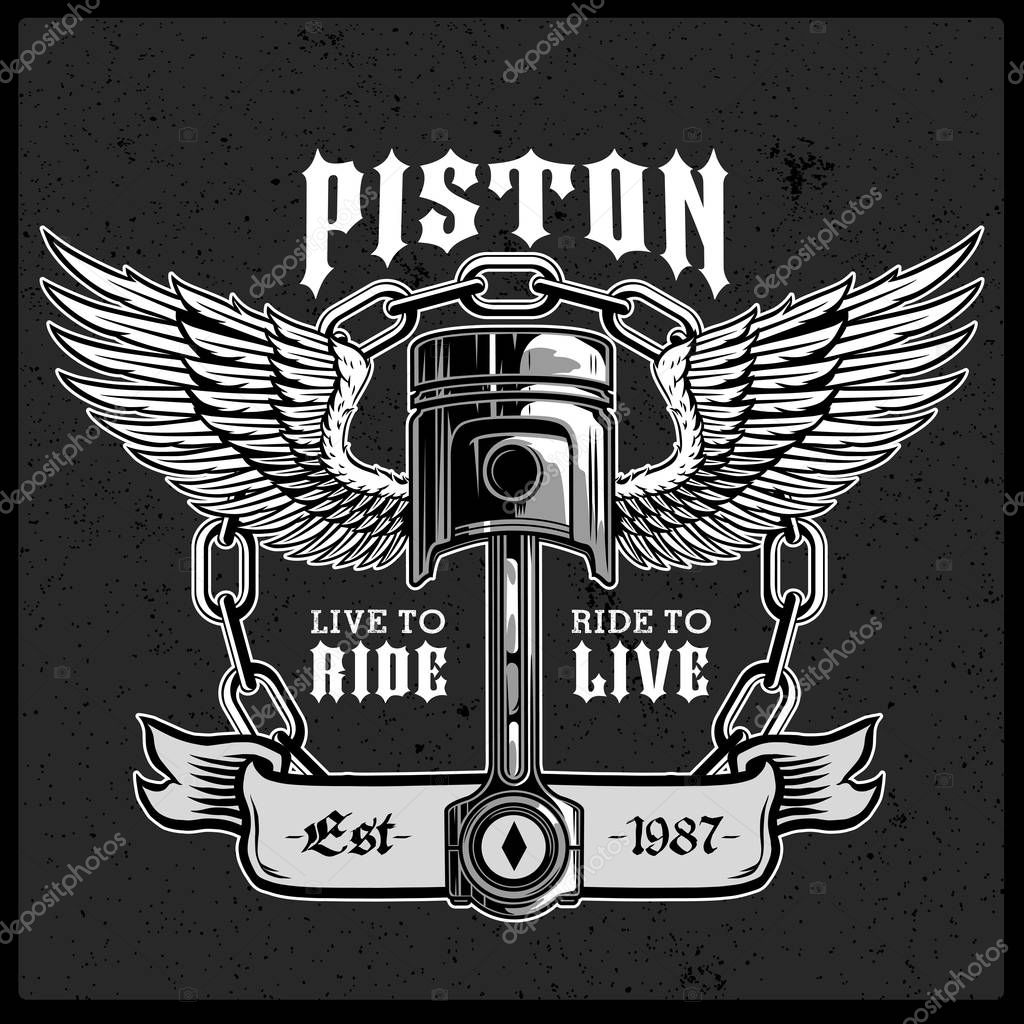 Piston with wings emblem vector illustration is great product will be awesome for poster design, t shirt prints, signboards, logo, and many more.