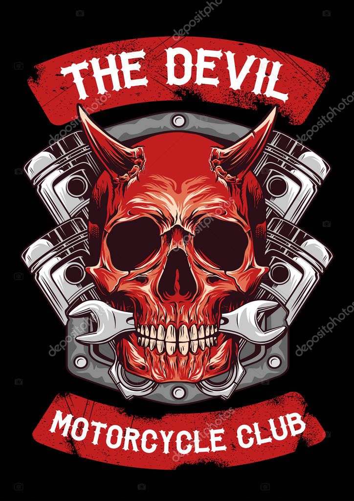Skull devil motorcycle club emblem vector illustration is great product will be awesome for poster design, t shirt prints, signboards, logo, and many more.