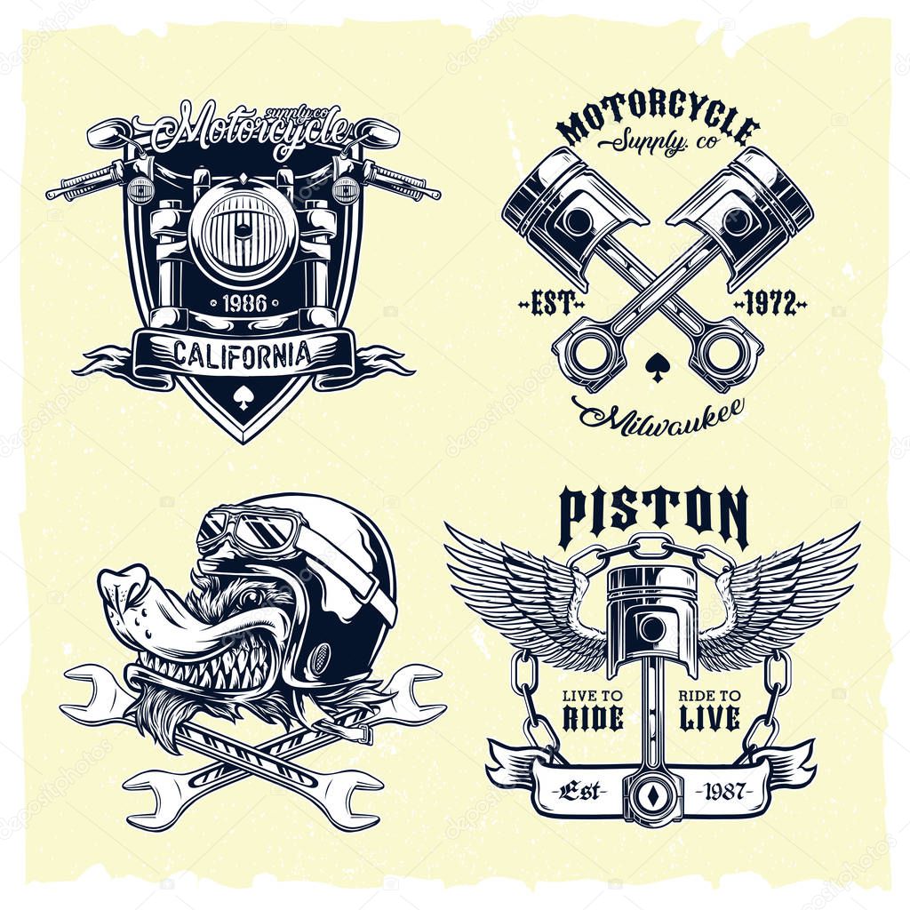 vector set of classic motorcycle badge. object logo illustration