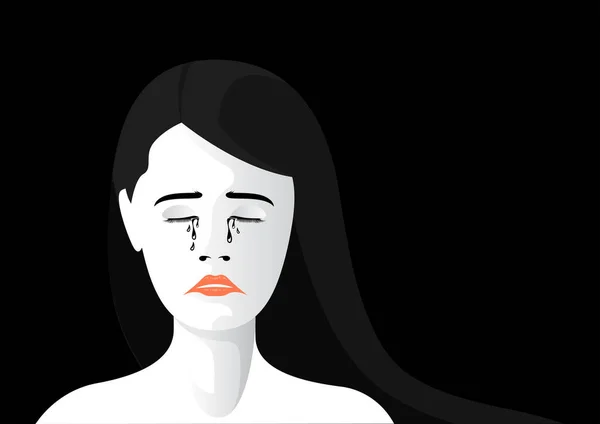 Unhappy woman cries vector illustration. — 스톡 벡터