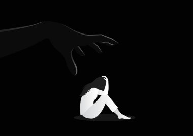 hand try to reach sad woman sitting alone.