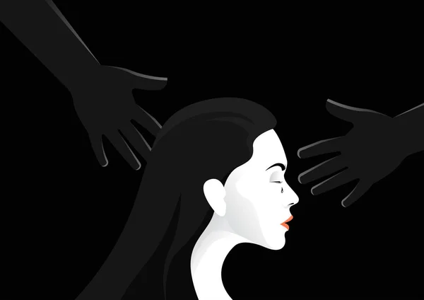Hand touching unhappy woman cries vector illustration. — Stock vektor