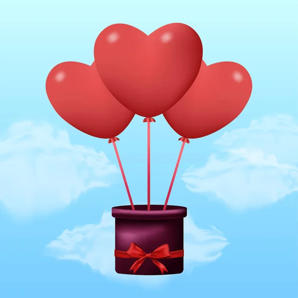 Stock vector día de San Valentín con globos en forma de corazón de color rosa rojo y fondo de pantalla de amor caja, volantes, invitación, carteles, folleto, banners plantilla de diseño — Vector de stock