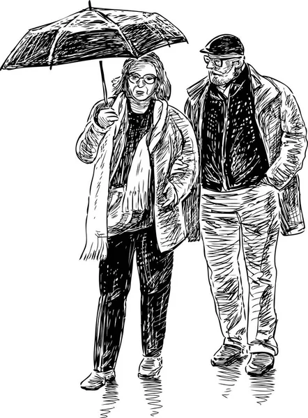 Casal de idosos com guarda-chuva — Vetor de Stock