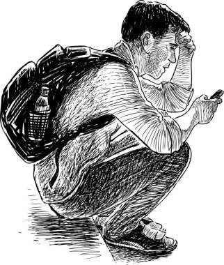 bir cep telefonu ile yorgun turizm