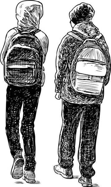 Les garçons sortent de l'école — Image vectorielle