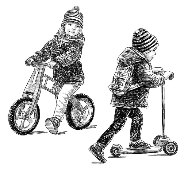 Sketch of the small sports kids — Stock Photo, Image