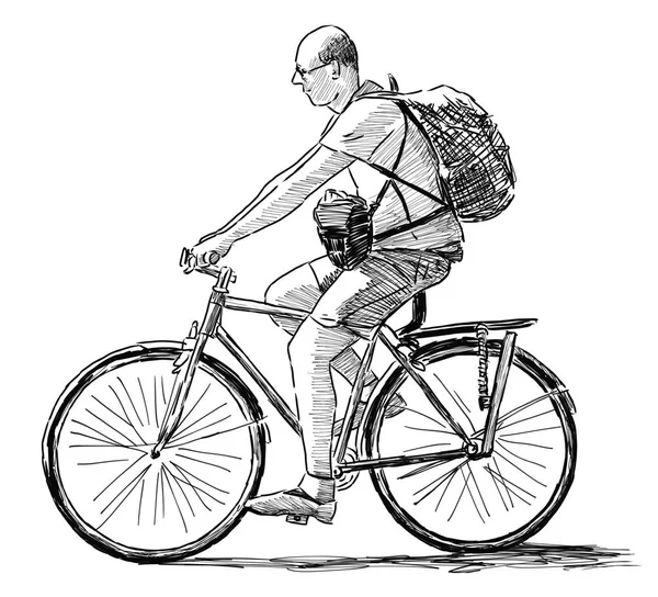 Hand drawing of a young man riding a bicycle Stock Illustration by