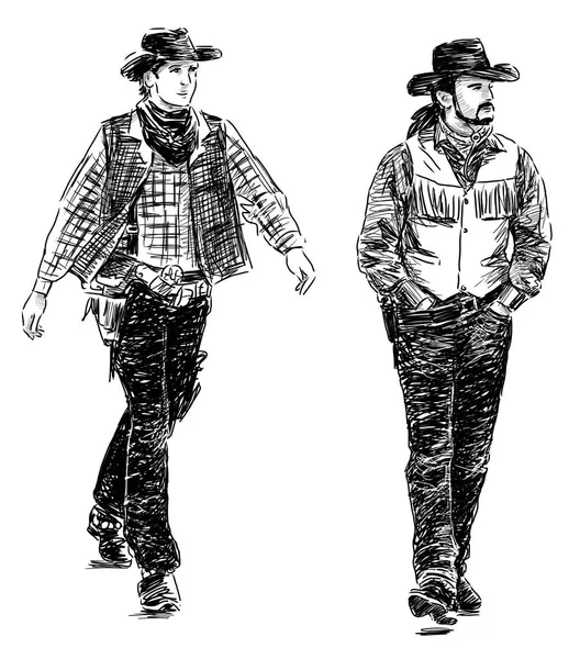 Schetsen van de mannen in de cowboys-kostuums — Stockfoto