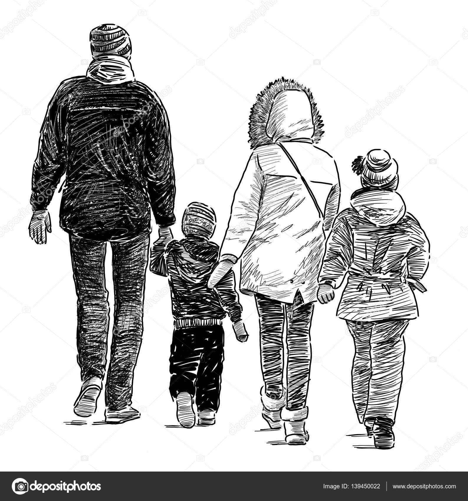 Happy Family Continuous Line Drawing. Peoples Silhouette Black Sketch on  White Background. Line Art Drawing of Happy Family. Vector Illustration.  Stock Vector | Adobe Stock