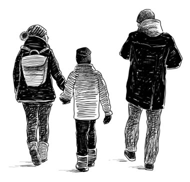 bir yürüyüş bir aile taslağını