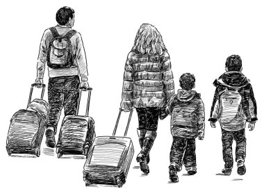 Young family in a trip clipart