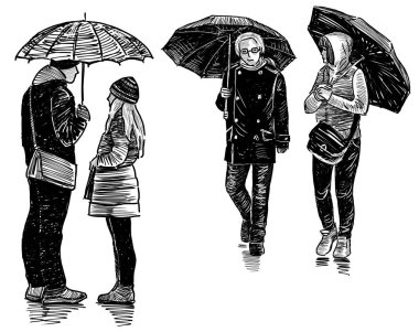 people in the rain clipart