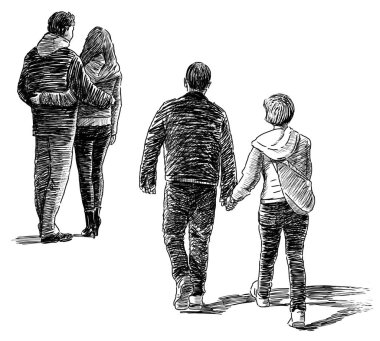 Hand drawing of the young couples  clipart