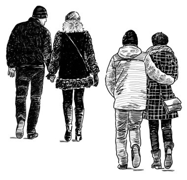 Pencil drawing of the different couples clipart