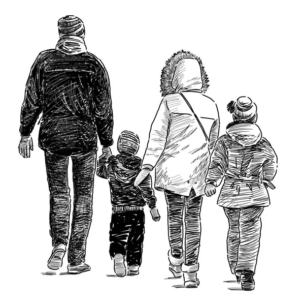 Sketch of a family on a walk — Stock Photo, Image