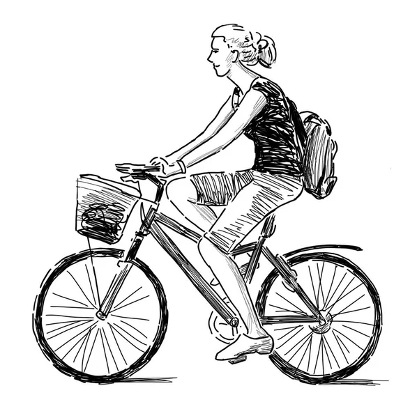 Рисунок девушки на велосипеде — стоковое фото