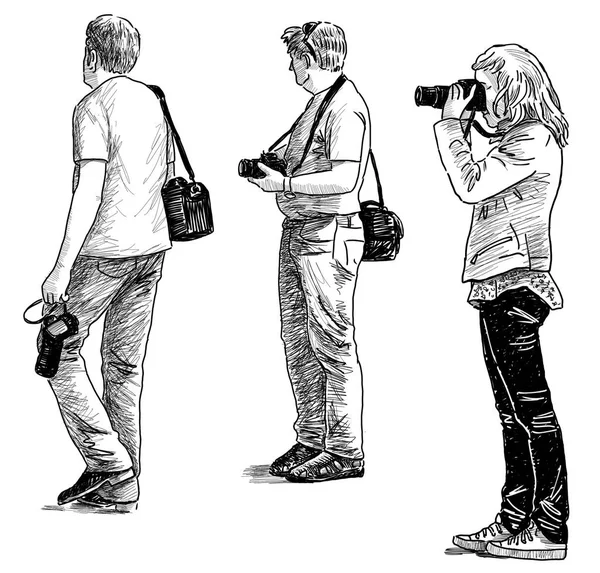 Dibujos a mano de los turistas fotógrafos — Foto de Stock