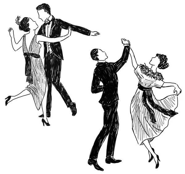 Sketches of the retro dancing people — Stock Photo, Image