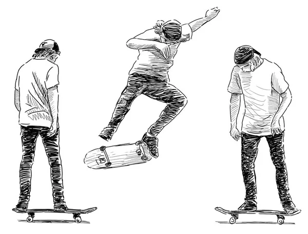 Скетч подростков на скейтбордах — стоковое фото