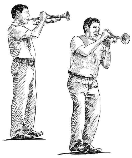 Esboço de um trompetista de rua — Fotografia de Stock