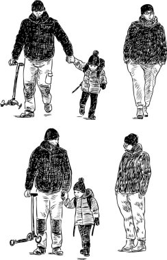 bir yürüyüş üzerinde genç bir aile taslağını