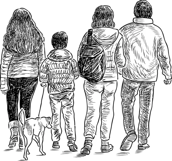 Boceto de una familia en un paseo — Vector de stock