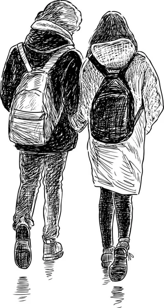 Jeune couple en promenade — Image vectorielle