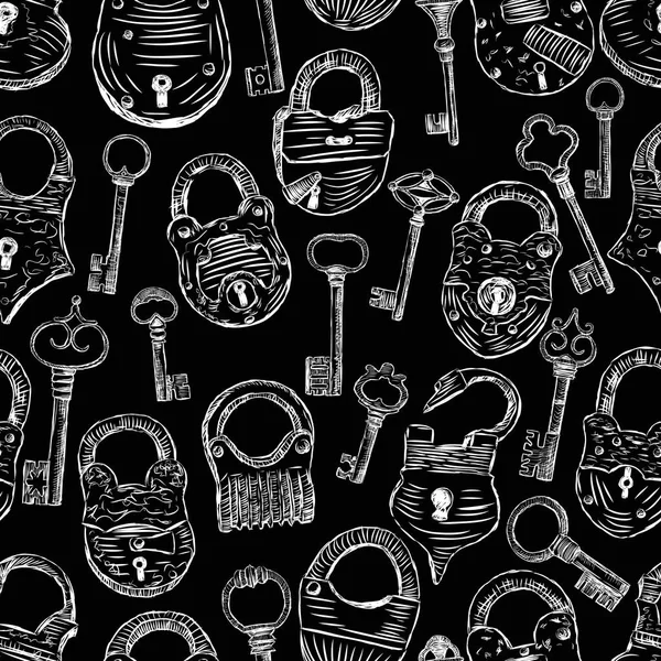 Patroon van de oude hangsloten en sleutels — Stockvector