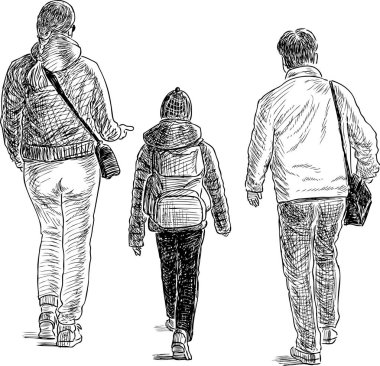 bir yürüyüş bir aile taslağını