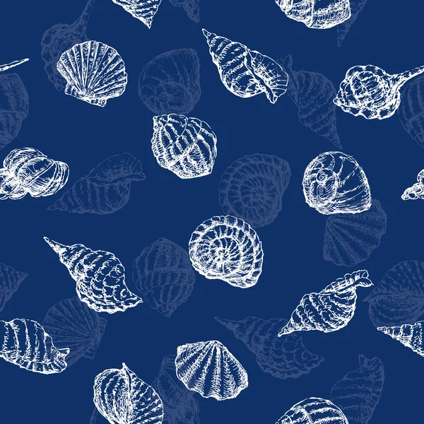 Patrón de las diferentes conchas marinas — Vector de stock