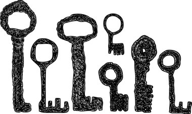 Hand drawings of the set of the medieval keys clipart
