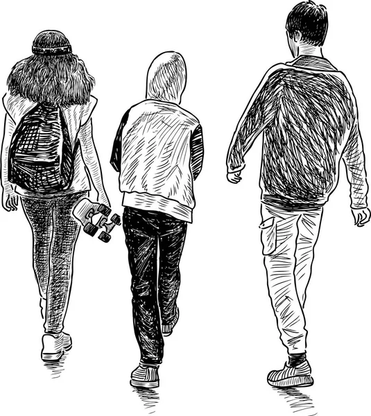 Vrienden tieners gaan voor een wandeling — Stockvector