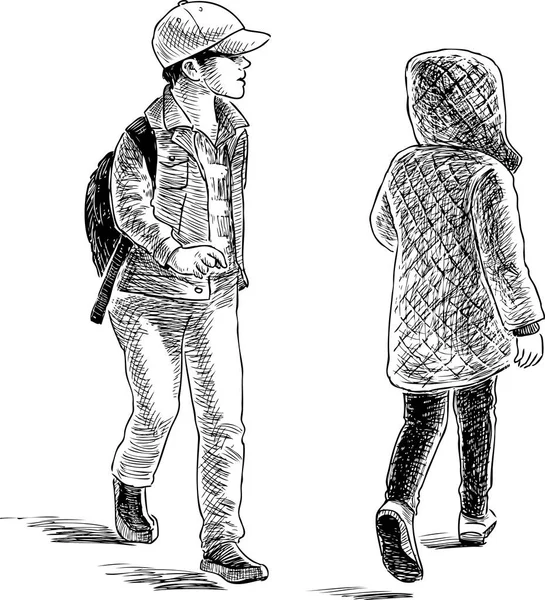 Les enfants décontractés dans la rue de la ville — Image vectorielle