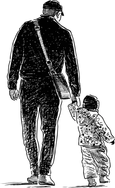 O pai e o filho vão passear. — Vetor de Stock