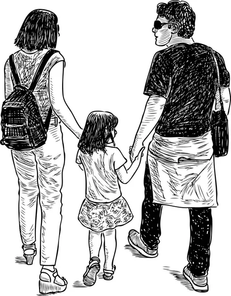 Young Family Goes Walk — Stock Vector