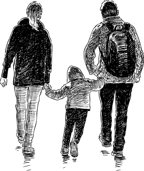 Νέοι Γονείς Παιδί Τους Πάει Για Μια Βόλτα — Διανυσματικό Αρχείο