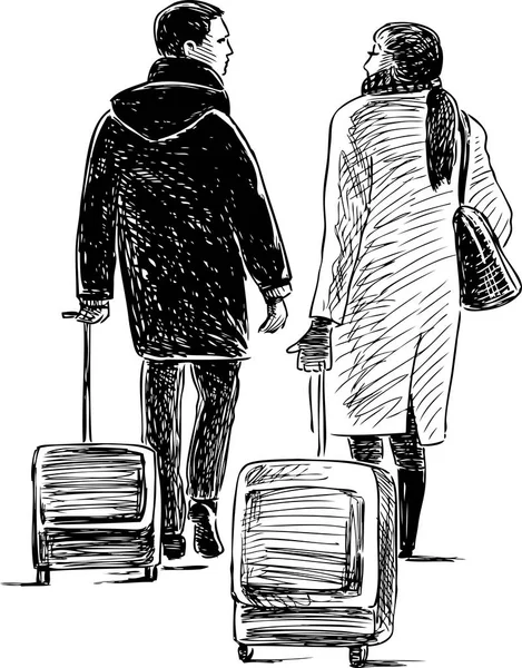 Couple Des Jeunes Vont Voyage — Image vectorielle