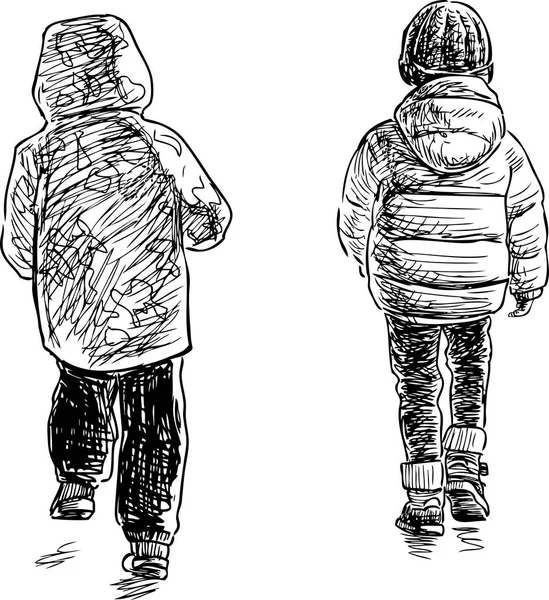 Yürüyen Çocuk Skeçleri — Stok Vektör