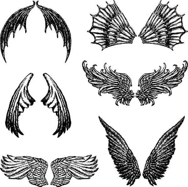 Set Different Demons Wings — Stock Vector