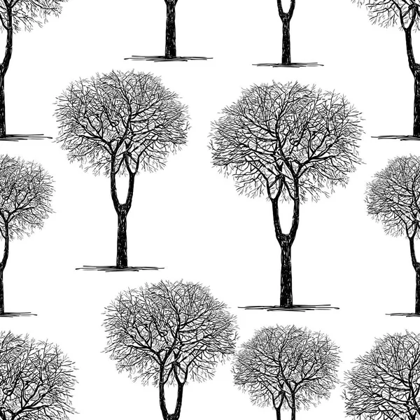 Seamless Background Drawn Trees — Stock Vector