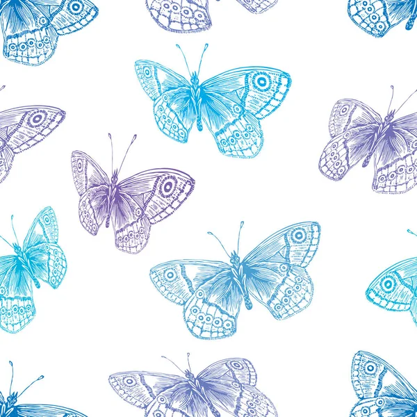 Nahtloser Hintergrund Der Blauen Schmetterlinge — Stockvektor