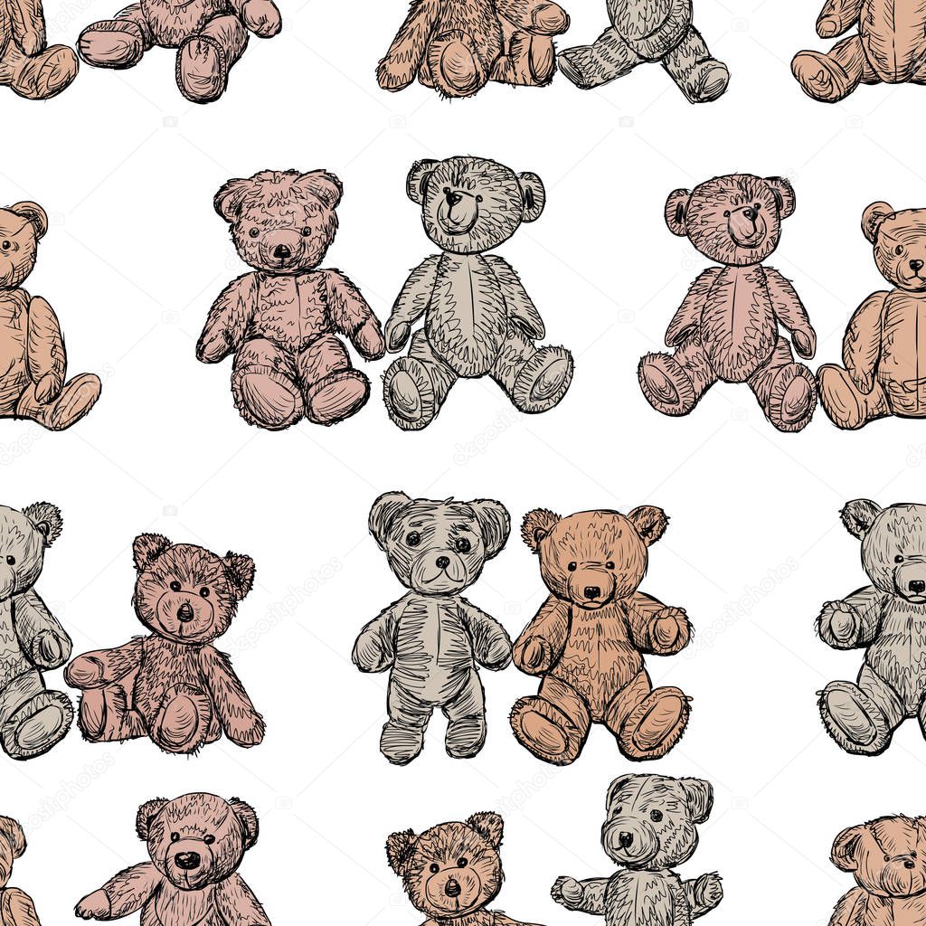 Seamless background of old teddy bears