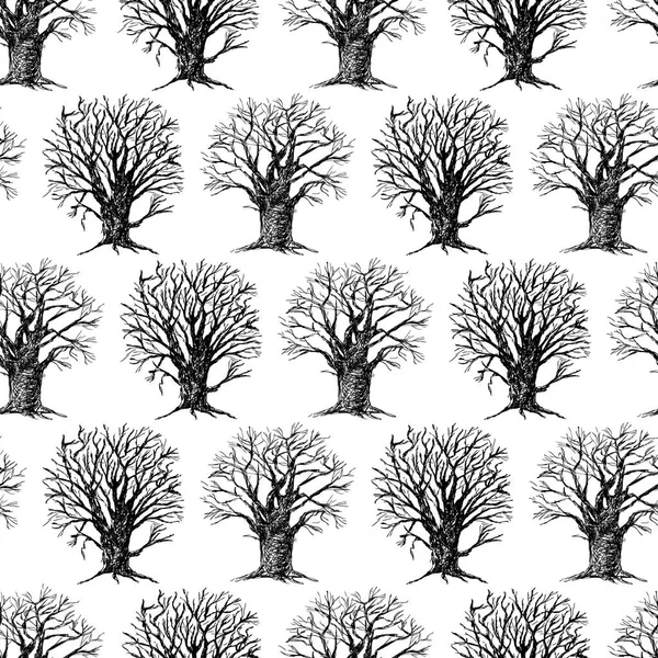 Απρόσκοπτη Υπόβαθρο Των Συρμένων Δέντρων — Διανυσματικό Αρχείο