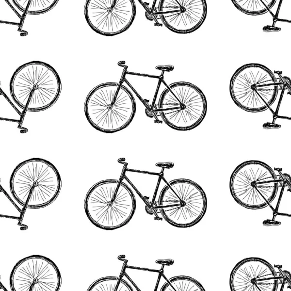 Seamless Pattern Sketches City Bicycle Active Lifestyle — Stock Vector