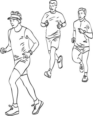 Yaz günü koşan kasaba halkının çizimi