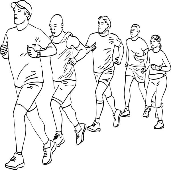 Vector Tekening Van Groep Stedelingen Joggen — Stockvector